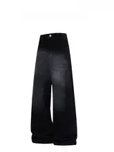 メンズ春秋用ビンテージ風ワイドストレートデニムパンツ