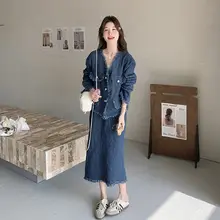 おしゃれなデニムフリンジスカート【ハイエンドな印象・女性用・半身長スカート】（セットアップ対応）