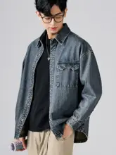ルーズフィット洗い加工デニムジャケット【長袖・カジュアル・春秋用】