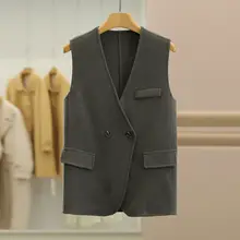 高級感あるダブルブレストのリバーシブルコートベスト【ウール・冬用・女性用】