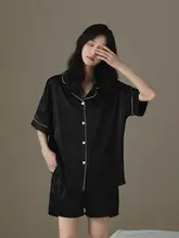 夏用シルクサテンパジャマ【レディース・ショートスリーブ・ショートパンツ・カーディガン付き・無地】