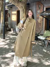 カキ色のゆったりした高級感漂うロングトレンチコート【春秋用・イギリス風】