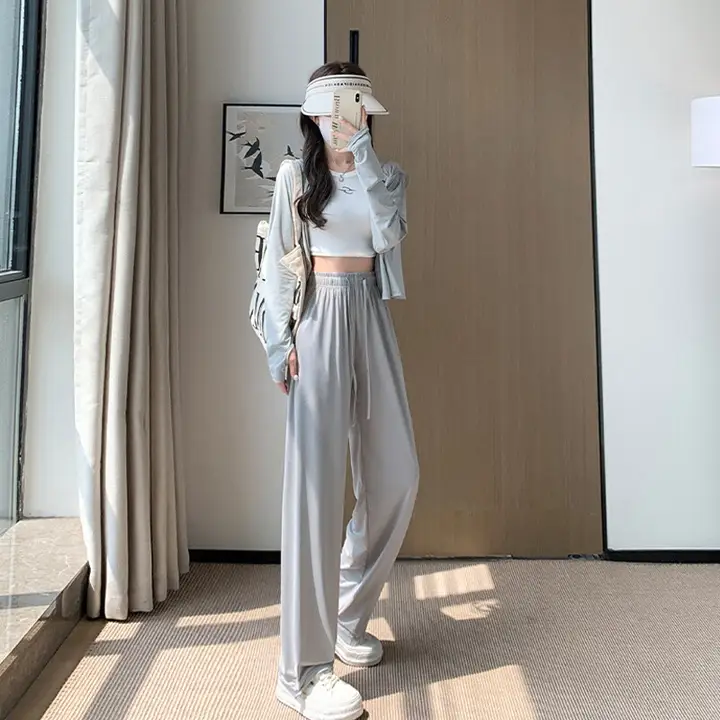 グレーの防晒パンツ【夏用・高腰・フィット・ストレートレッグ】