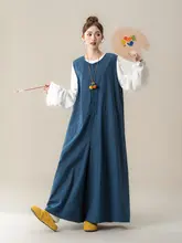 湖色リネン風ルーズサロペットパンツ【レディース・春夏向け・ワイドレッグ・カジュアル】（セットアップ対応）