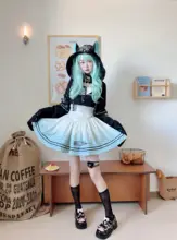 電子猫耳デザインのロリータ風長袖パーカー【アンダーグラウンドスタイル・未来的な衣装・立体デザイン】（セットアップ対応）