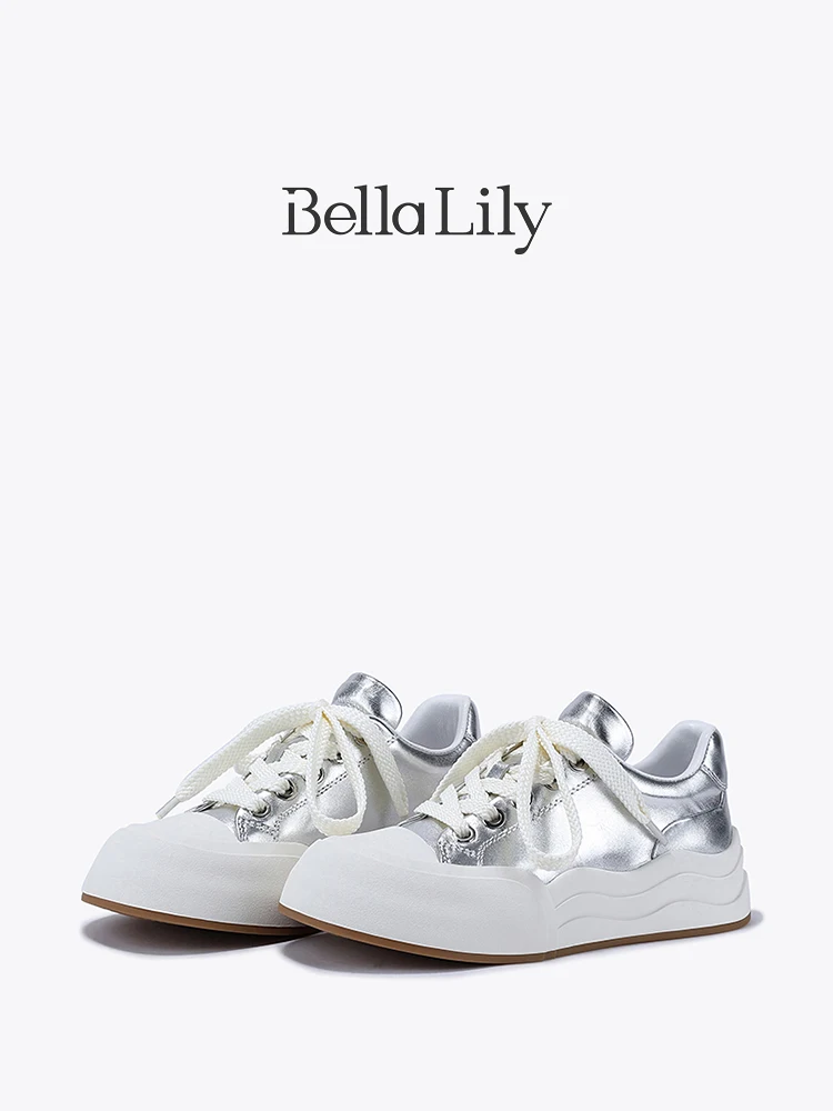 BellaLilyのストリートスタイル牛革スニーカー：歩きやすいレースアップフラットシューズの実用性とフィット感