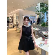 クラシックデザインのドレス【黒・ピンク・膝上丈】