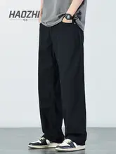 デニムパンツ メンズ ストレート ルーズ ドレープ ブラック ストリート ヴィンテージ ベーシック 「HAOZHI」