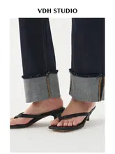 高腰デニムパンツ【女性用・裾ロールアップ・ストレート・春用】