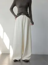 米白色 直筒ワイドレッグパンツ【女性用・フィット・冬用】（セットアップ対応）