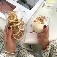 耐熱二重ガラス製 ドリンクカップ【朝食用・インスタ風・牛乳用】
