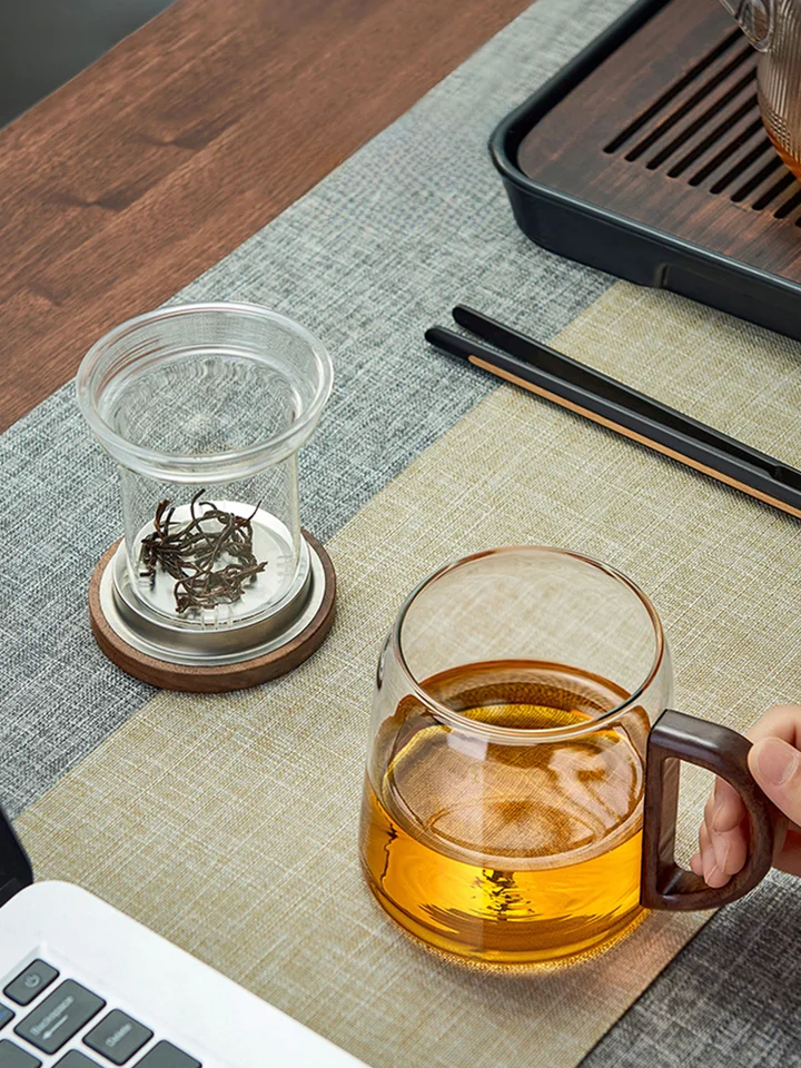 器具 ガラス杯 家庭用 耐熱 お茶用杯 フィルター付き 木灵