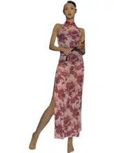 花柄プリントのノースリーブ立ち襟改良旗袍【レトロデザイン・ダンス用】