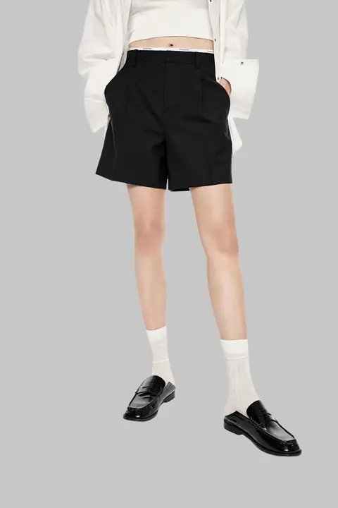 春秋用 美しいメリノウール切替高腰ショートパンツ