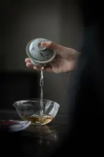 古青風手描き茶碗【青花竹子デザイン・陶器・高足・家庭用功夫茶具】