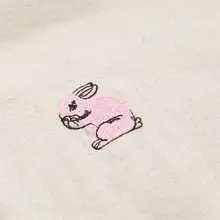 厚手麻混紡生地のうさぎ刺繍【ハンドメイド用・クッションやテーブルクロスに最適】