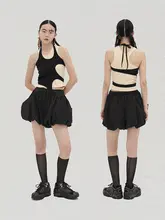 Oink oink オリジナルデザインのワイドレッグカジュアルパンツ【フラワーボトム・ランタンシルエット・ショートパンツ】