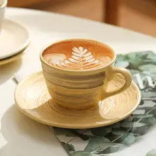 ヴィンテージスタイルの陶製コーヒーカップ＆ソーサー【高級感あるラテアート対応・家庭用】