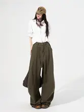 ゆったりしたローウエストデザインのカジュアルデニムパンツ【女性用・ワイドレッグ・夏用・スリム効果】（セットアップ対応）