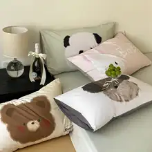 秋冬用 100sピーチスキン加工のコットンピローカバー【カートゥーンデザイン・48×74cm】