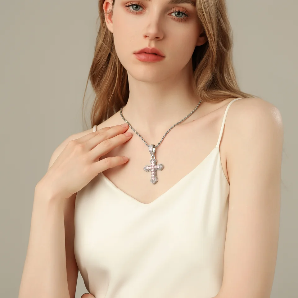 ネックレス ペンダントトップ クロス スクエア ジルコニア プラチナメッキ 銅合金 ペア ストリート 上品 ソリッド 「WIC」