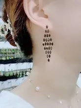 豪華なビーズ付きブラッククリスタルピアス【ボヘミアンスタイル・ロングデザイン】