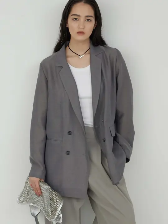 春夏用 シンプルなダブルボタン通勤ジャケット【通気性・シワになりにくい・ゆったりデザイン】