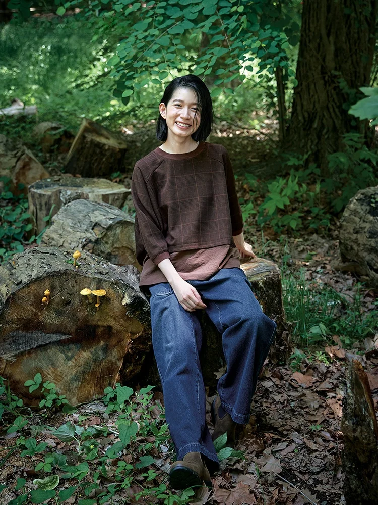 秋季新作！チェック柄バットウィングスリーブシャツ【レディース・肩掛けデザイン・カジュアル】（セットアップ対応）