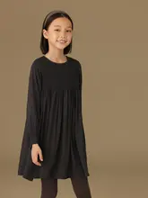 秋冬用通勤ママスタイルのフリル長袖ドレス【女児用・フランス風・美しいドレープ】