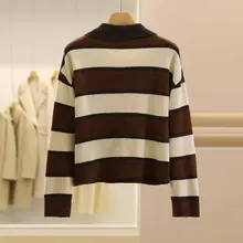 立体字母デザインのバイカラーストライプニットセーター【カジュアルウェア・冬用】