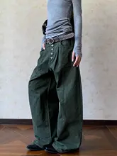 おしゃれなデザインのワイドレッグ工装パンツ【ストリートスタイル・皺加工・ボタン付き】（セットアップ対応）