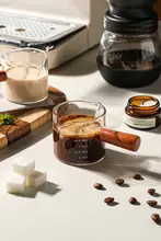 川島屋 コーヒーカップ【ガラス製・メジャースケール・エスプレッソ抽出計量カップ・ウッドハンドル・ショット用】