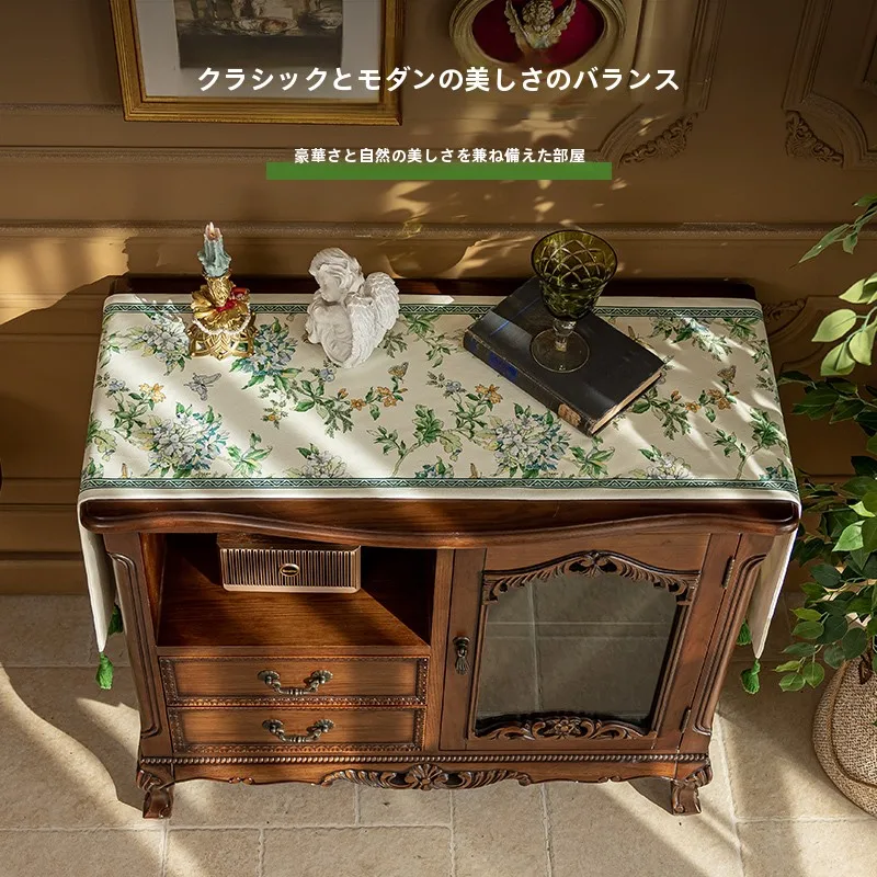 高級感あふれるアメリカンスタイルのローテーブルクロス：美式インテリアに最適な植物花卉デザイン