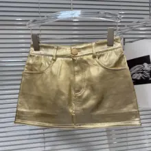 春季新作おしゃれなフリルネックヒョウ柄シフォンシャツ【PUレザーミニスカート・女性用】（セットアップ対応）
