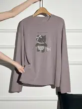 白色 プリント入り 長袖Tシャツ【涼感・カジュアル・ラウンドネック】