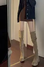 バイカラーデザインのロングブーツ【厚底・折り返し・高筒タイプ】