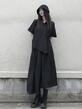 山本風の不規則デザイン ブラックロングスカート【気品溢れる・スタイルアップ効果】