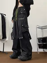 メンズ春用カジュアルワークパンツ【多ポケット・ウエスト紐・ワイドレッグ・ストレート】