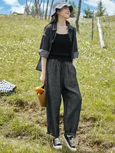 一非空间 リネンデニムパンツ【春秋用・ゆったりワイド・女性用・カジュアル】
