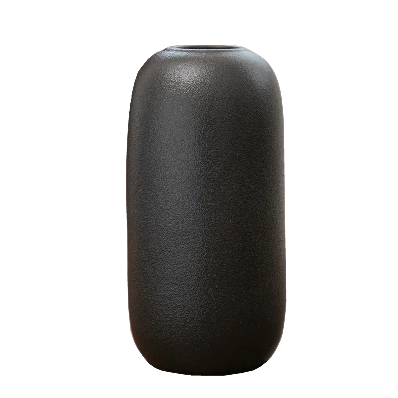 黒色陶器製花瓶【モダンスタイル・インテリア装飾・ドライフラワー用】