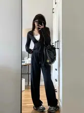 涼しげなデザインのワイドレッグパンツ【薄手・ストレート・女性用・長サイズ】（セットアップ対応）