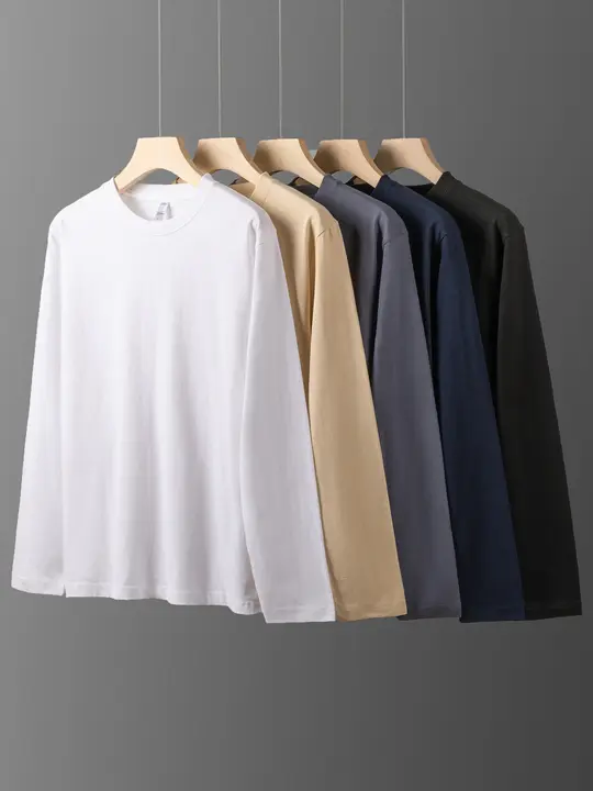 秋冬用コットン丸首長袖Tシャツ【ユニセックス・シンプルデザイン・フィット・カジュアル】