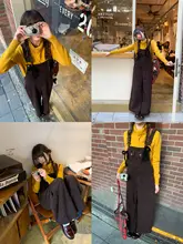 コーデュロイのバイカラードットサロペットパンツ【秋冬用・フィット・レディース】