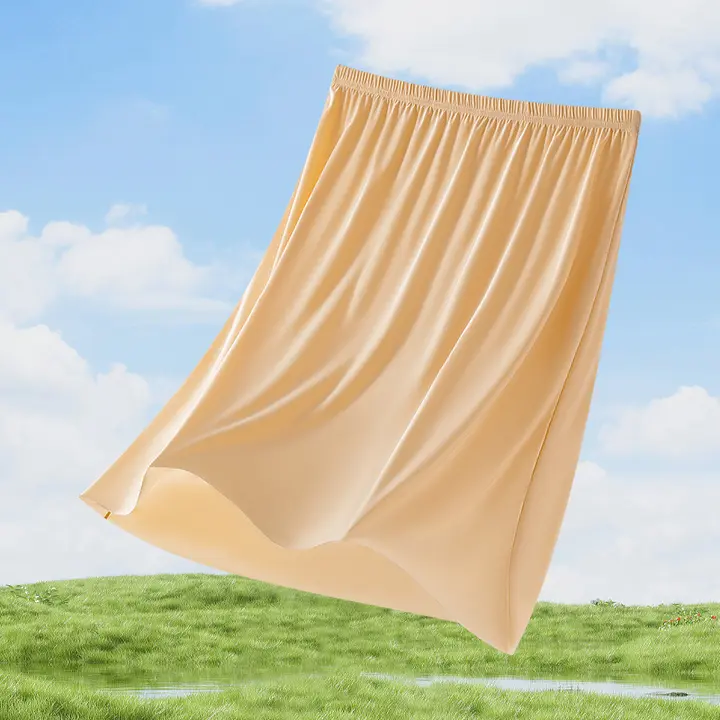 透け防止のミディアムレングス裏地付きスカート【夏用・大きいサイズ・ベージュ】