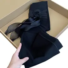 黒のワイドパンツ【高腰・ローズフラワー・シフォンコンビ・ぽわんとしたシルエット】（セットアップ対応）