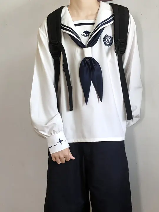 男学生用刺繍入りセーラー服【秋季・学院風・フルコーディネート】（セットアップ対応）