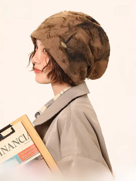 秋冬用のボリュームニット帽【ヴィンテージ風・タイダイ染め・ユニセックス】