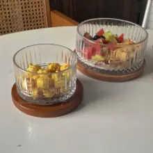 レトロストライプ ガラスアイスクリームボウル【ヨーグルト・デザート用・高級感あるフルーツ＆オートミールボウル】