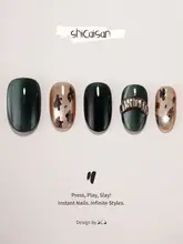 ネイルチップ ハンドメイド ショート キャッツアイ エメラルドグリーン 上品