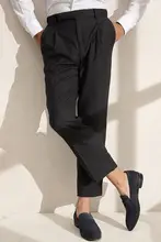 秋冬用 羊毛製 メンズカジュアルパンツ【ブラック・ストレートシルエット】